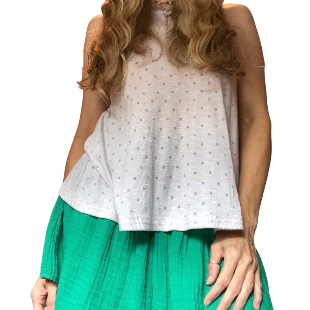 Free People White and Purple Polka Dot Tank Top
